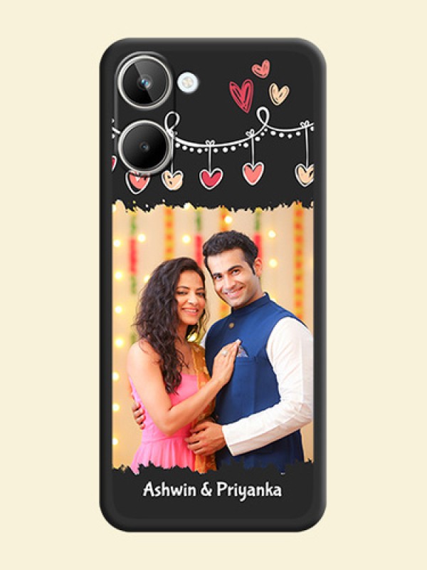 Pink Love Hangings with Name on Space Black Custom Soft Matte Phone Cases - Realme 10 Pro 5G