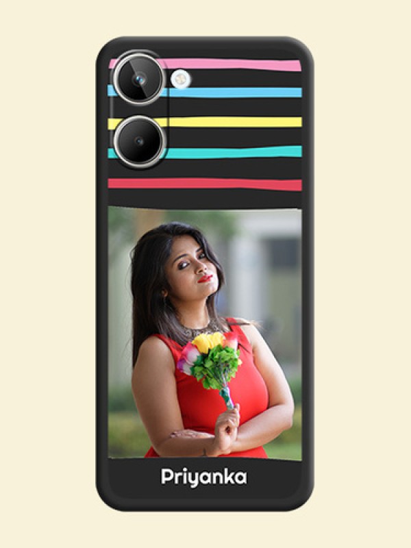 Multicolor Lines with Image on Space Black Personalized Soft Matte Phone Covers - Realme 10 Pro 5G
