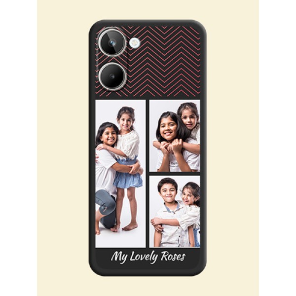 Wave Pattern with 3 Image Holder on Space Black Custom Soft Matte Back Cover - Realme 10 Pro 5G Wave Pattern with 3 Image Holder on Space Black Custom Soft Matte Back Cover - Realme 10 Pro 5G