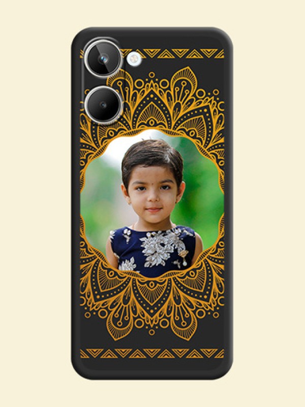 Round Image with Floral Design on Photo on Space Black Soft Matte Mobile Cover - Realme 10 Pro 5G