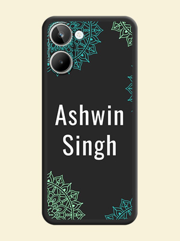 Your Name with Floral Design on Space Black Custom Soft Matte Back Cover - Realme 10 Pro 5G