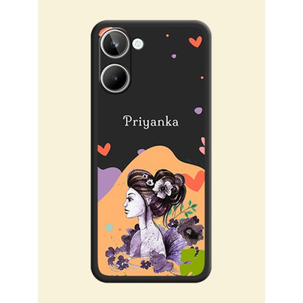 Namecase For Her With Fancy Lady Image On Space Black Personalized Soft Matte Phone Covers -Realme 10 Pro 5G