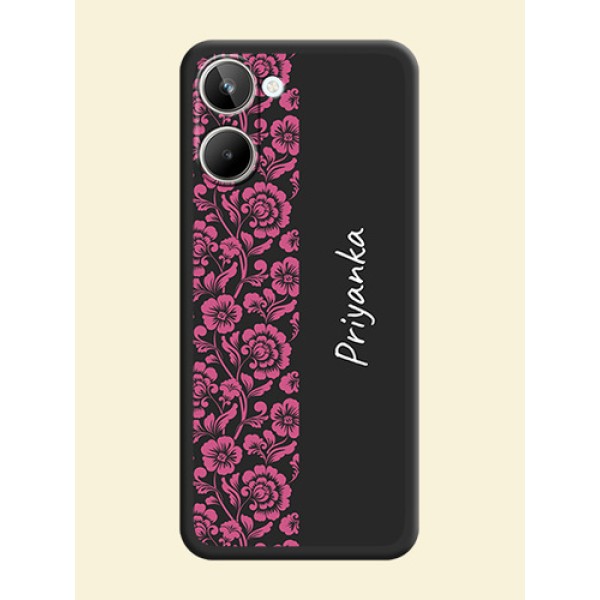 Pink Floral Pattern Design With Custom Text On Space Black Personalized Soft Matte Phone Covers -Realme 10 Pro 5G Pink Floral Pattern Design With Custom Text On Space Black Personalized Soft Matte Phone Covers -Realme 10 Pro 5G