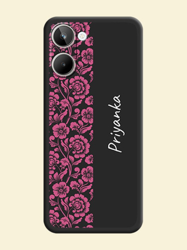 Pink Floral Pattern Design With Custom Text On Space Black Personalized Soft Matte Phone Covers -Realme 10 Pro 5G