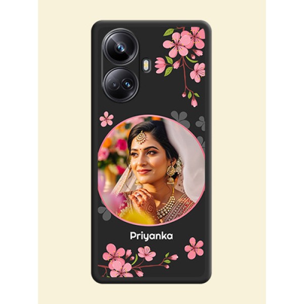 Round Image with Pink Color Floral Design on Photo on Space Black Soft Matte Back Cover - Realme 10 Pro Plus 5G