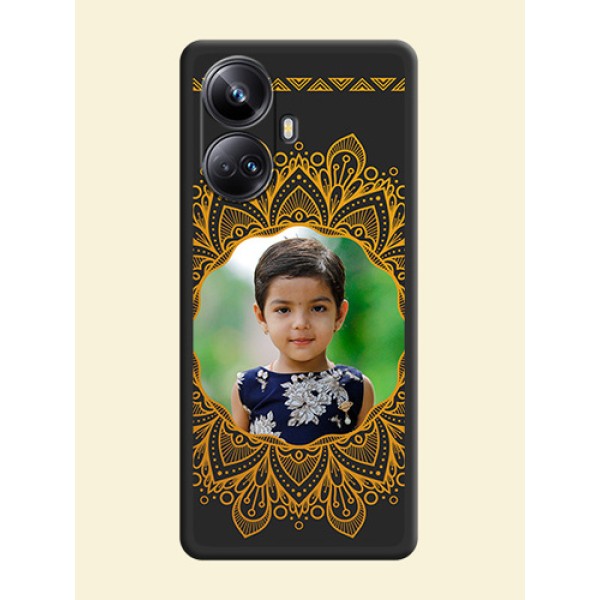 Round Image with Floral Design on Photo on Space Black Soft Matte Mobile Cover - Realme 10 Pro Plus 5G Round Image with Floral Design on Photo on Space Black Soft Matte Mobile Cover - Realme 10 Pro Plus 5G