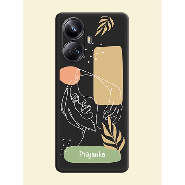 Custom Text With Line Art Of Women & Leaves Design On Space Black Personalized Soft Matte Phone Covers -Realme 10 Pro Plus 5G Custom Text With Line Art Of Women & Leaves Design On Space Black Personalized Soft Matte Phone Covers -Realme 10 Pro Plus 5G