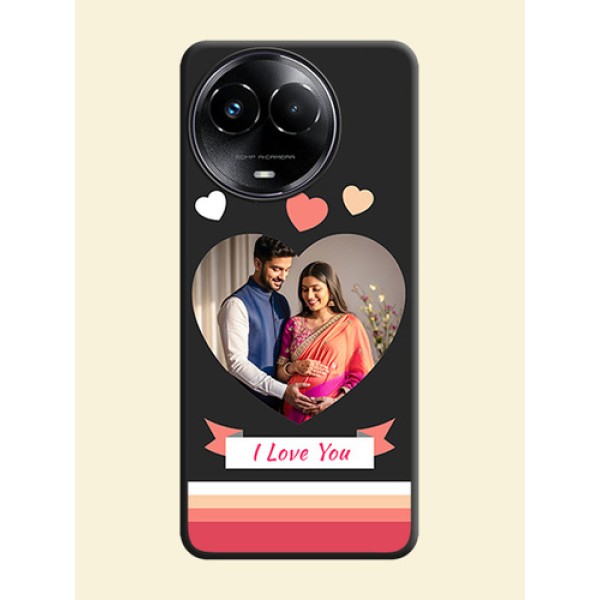 Love Shaped Photo with Colorful Stripes On Space Black Custom Soft Matte Mobile Back Cover - Realme 11 5G Love Shaped Photo with Colorful Stripes On Space Black Custom Soft Matte Mobile Back Cover - Realme 11 5G