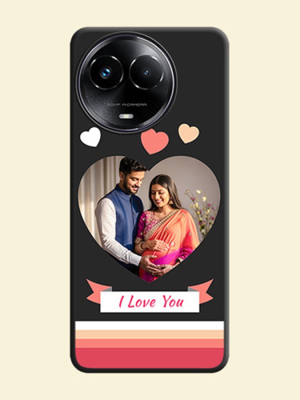Love Shaped Photo with Colorful Stripes On Space Black Custom Soft Matte Mobile Back Cover - Realme 11 5G