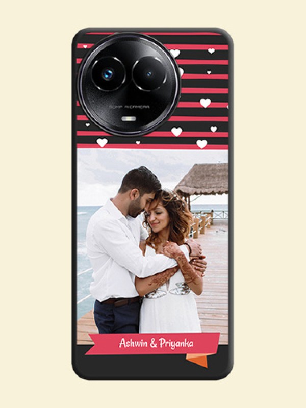 White Color Love Symbols with Pink Lines Pattern On Space Black Custom Soft Matte Mobile Back Cover - Realme 11 5G