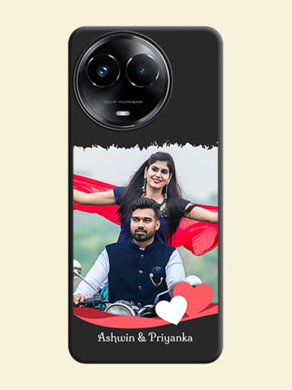 Pin Color Love Shaped Ribbon Design with Text On Space Black Custom Soft Matte Mobile Back Cover - Realme 11 5G