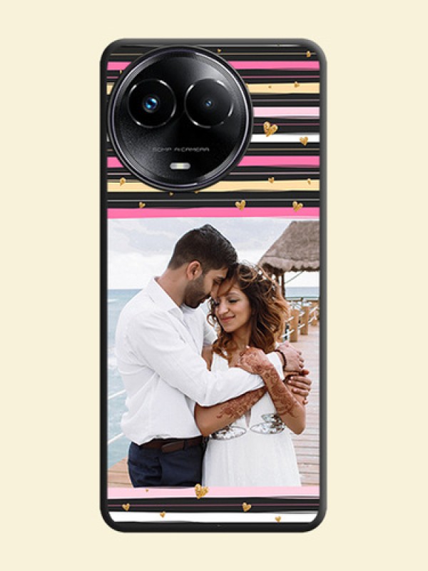 Multicolor Lines and Golden Love Symbols Design on Photo On Space Black Custom Soft Matte Mobile Back Cover - Realme 11 5G