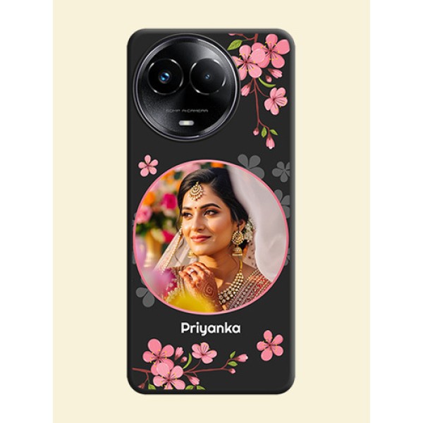 Round Image with Pink Color Floral Design on Photo On Space Black Custom Soft Matte Mobile Back Cover - Realme 11 5G Round Image with Pink Color Floral Design on Photo On Space Black Custom Soft Matte Mobile Back Cover - Realme 11 5G