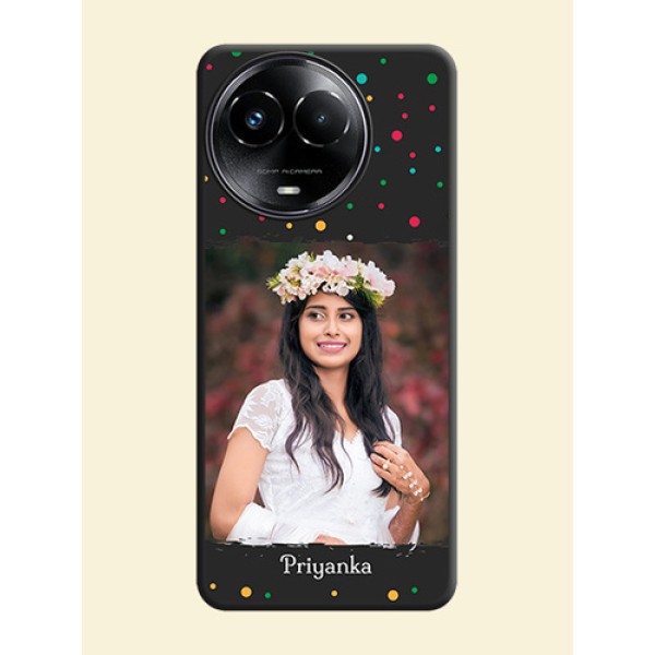 Multicolor Dotted Pattern with Text On Space Black Custom Soft Matte Mobile Back Cover - Realme 11 5G Multicolor Dotted Pattern with Text On Space Black Custom Soft Matte Mobile Back Cover - Realme 11 5G
