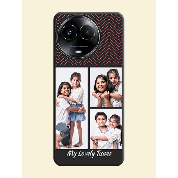 Wave Pattern with 3 Image Holder On Space Black Custom Soft Matte Mobile Back Cover - Realme 11 5G