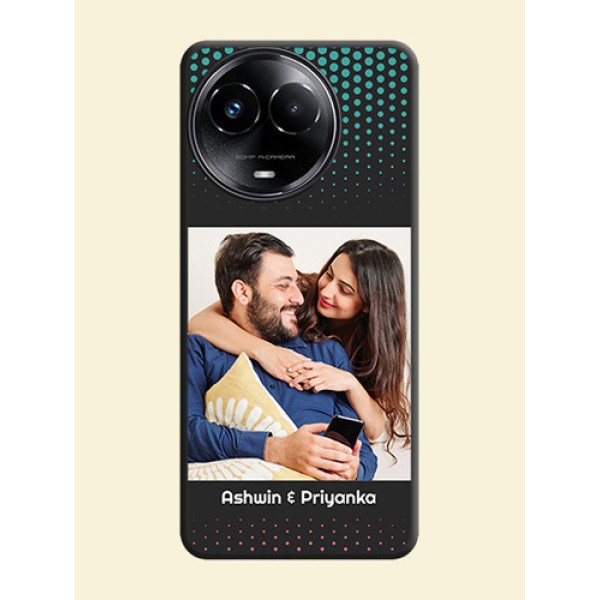Faded Dots with Grunge Photo Frame and Text On Space Black Custom Soft Matte Mobile Back Cover - Realme 11 5G Faded Dots with Grunge Photo Frame and Text On Space Black Custom Soft Matte Mobile Back Cover - Realme 11 5G