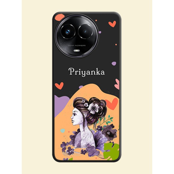 Namecase For Her With Fancy Lady Image On Space Black Custom Soft Matte Mobile Back Cover - Realme 11 5G Namecase For Her With Fancy Lady Image On Space Black Custom Soft Matte Mobile Back Cover - Realme 11 5G