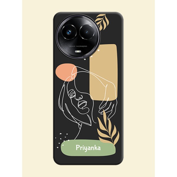 Custom Text With Line Art Of Women & Leaves Design On Space Black Custom Soft Matte Mobile Back Cover - Realme 11 5G Custom Text With Line Art Of Women & Leaves Design On Space Black Custom Soft Matte Mobile Back Cover - Realme 11 5G