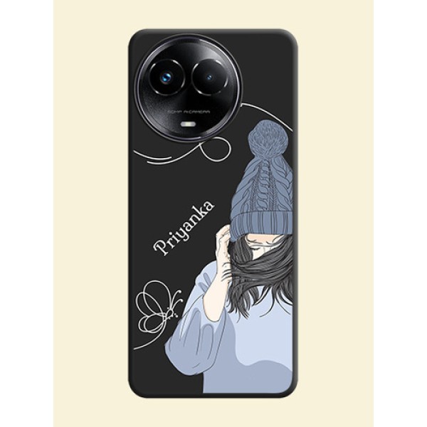 Girl With Blue Winter Outfiit Custom Text Design On Space Black Custom Soft Matte Mobile Back Cover - Realme 11 5G Girl With Blue Winter Outfiit Custom Text Design On Space Black Custom Soft Matte Mobile Back Cover - Realme 11 5G