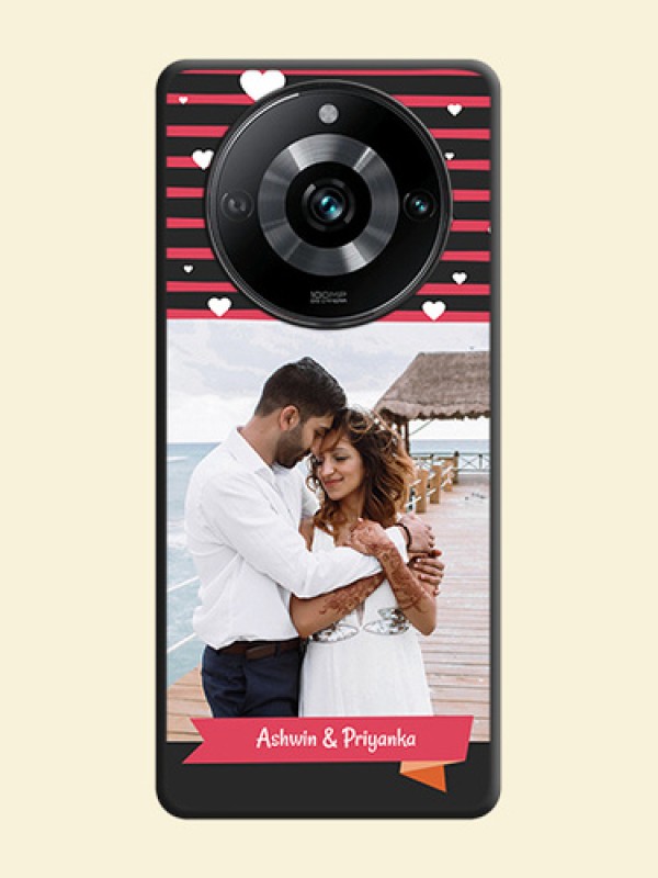 White Color Love Symbols with Pink Lines Pattern on Space Black Custom Soft Matte Phone Cases - Realme 11 Pro Plus 5G