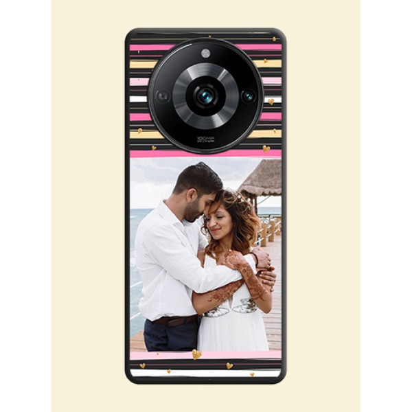 Multicolor Lines and Golden Love Symbols Design - Photo on Space Black Soft Matte Mobile Cover - Realme 11 Pro Plus 5G Multicolor Lines and Golden Love Symbols Design - Photo on Space Black Soft Matte Mobile Cover - Realme 11 Pro Plus 5G