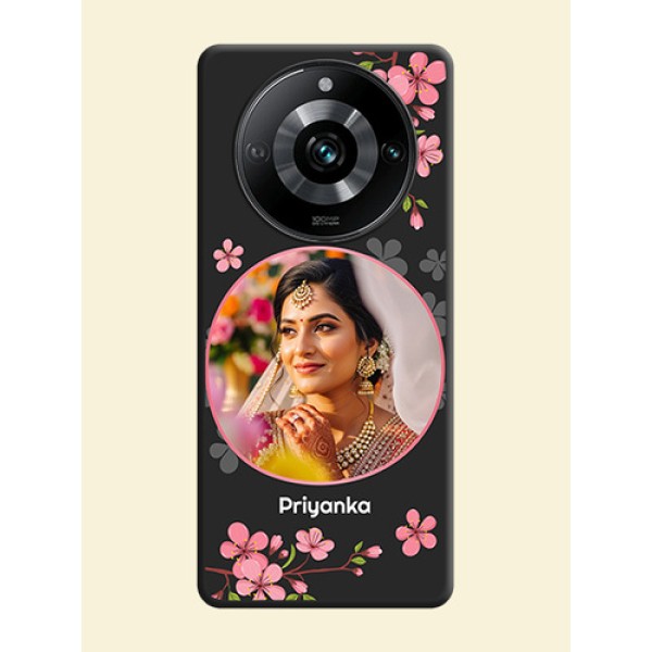 Round Image with Pink Color Floral Design - Photo on Space Black Soft Matte Back Cover - Realme 11 Pro Plus 5G Round Image with Pink Color Floral Design - Photo on Space Black Soft Matte Back Cover - Realme 11 Pro Plus 5G