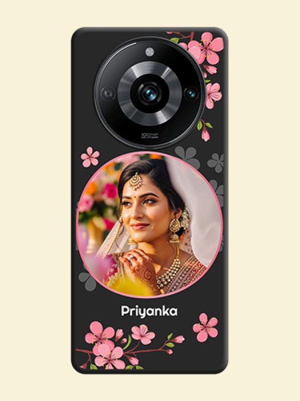 Round Image with Pink Color Floral Design - Photo on Space Black Soft Matte Back Cover - Realme 11 Pro Plus 5G
