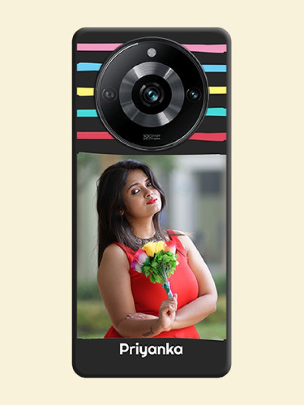 Multicolor Lines with Image on Space Black Personalized Soft Matte Phone Covers - Realme 11 Pro Plus 5G