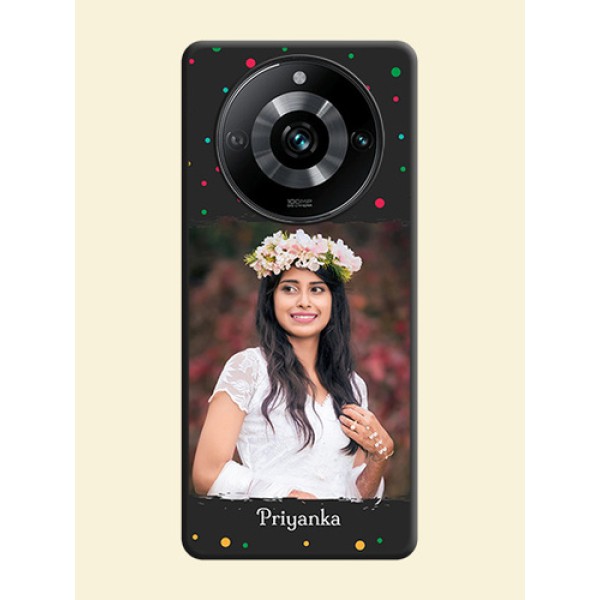 Multicolor Dotted Pattern with Text on Space Black Custom Soft Matte Phone Back Cover - Realme 11 Pro Plus 5G Multicolor Dotted Pattern with Text on Space Black Custom Soft Matte Phone Back Cover - Realme 11 Pro Plus 5G