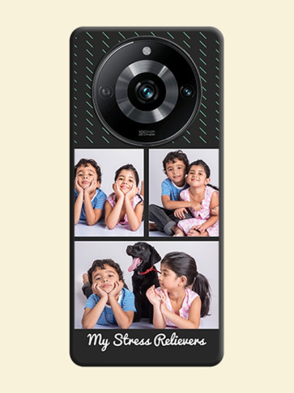Cross Dotted Pattern with 2 Image Holder on Personalised Space Black Soft Matte Cases - Realme 11 Pro Plus 5G