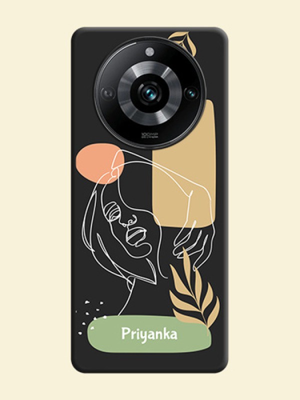 Custom Text With Line Art Of Women & Leaves Design On Space Black Personalized Soft Matte Phone Covers - Realme 11 Pro Plus 5G