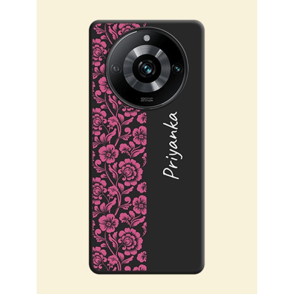 Pink Floral Pattern Design With Custom Text On Space Black Personalized Soft Matte Phone Covers - Realme 11 Pro Plus 5G Pink Floral Pattern Design With Custom Text On Space Black Personalized Soft Matte Phone Covers - Realme 11 Pro Plus 5G
