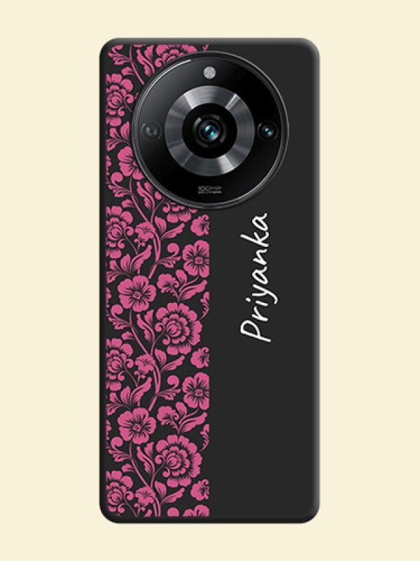 Pink Floral Pattern Design With Custom Text On Space Black Personalized Soft Matte Phone Covers - Realme 11 Pro Plus 5G