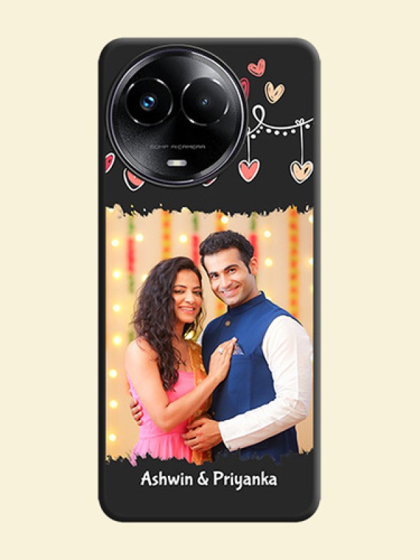 Pink Love Hangings with Name On Space Black Custom Soft Matte Mobile Back Cover - Realme 11X 5G