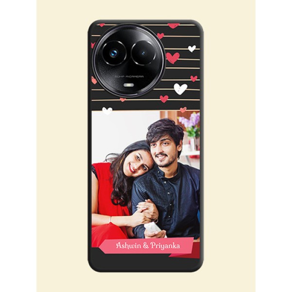 Love Pattern with Name on Pink Ribbon  on Photo On Space Black Custom Soft Matte Mobile Back Cover - Realme 11X 5G