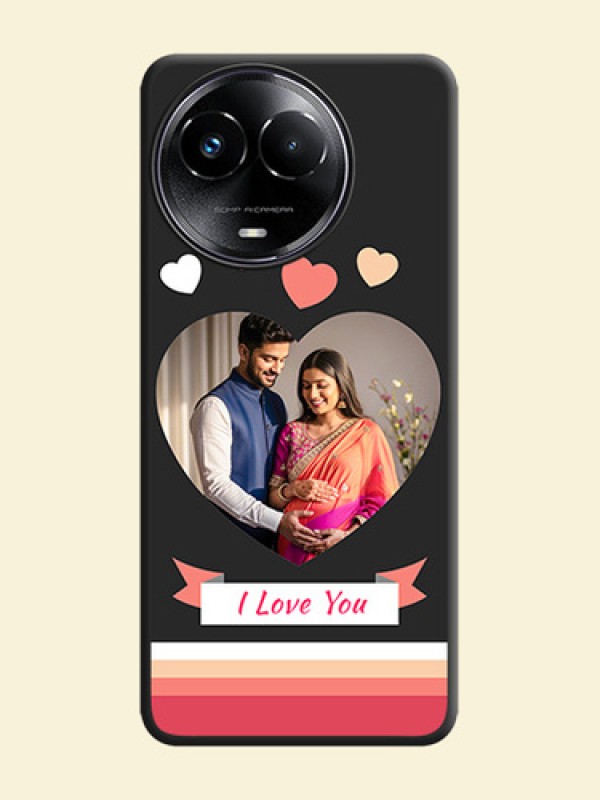 Love Shaped Photo with Colorful Stripes On Space Black Custom Soft Matte Mobile Back Cover - Realme 11X 5G