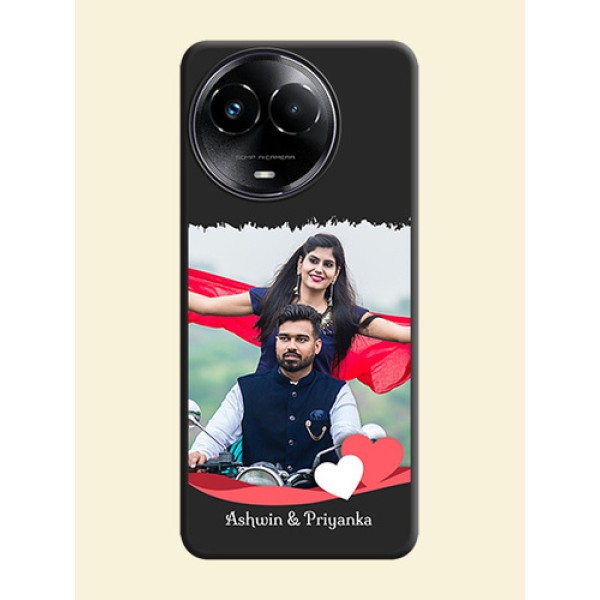 Pin Color Love Shaped Ribbon Design with Text On Space Black Custom Soft Matte Mobile Back Cover - Realme 11X 5G Pin Color Love Shaped Ribbon Design with Text On Space Black Custom Soft Matte Mobile Back Cover - Realme 11X 5G
