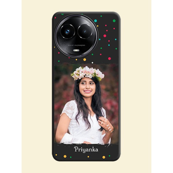 Multicolor Dotted Pattern with Text On Space Black Custom Soft Matte Mobile Back Cover - Realme 11X 5G Multicolor Dotted Pattern with Text On Space Black Custom Soft Matte Mobile Back Cover - Realme 11X 5G