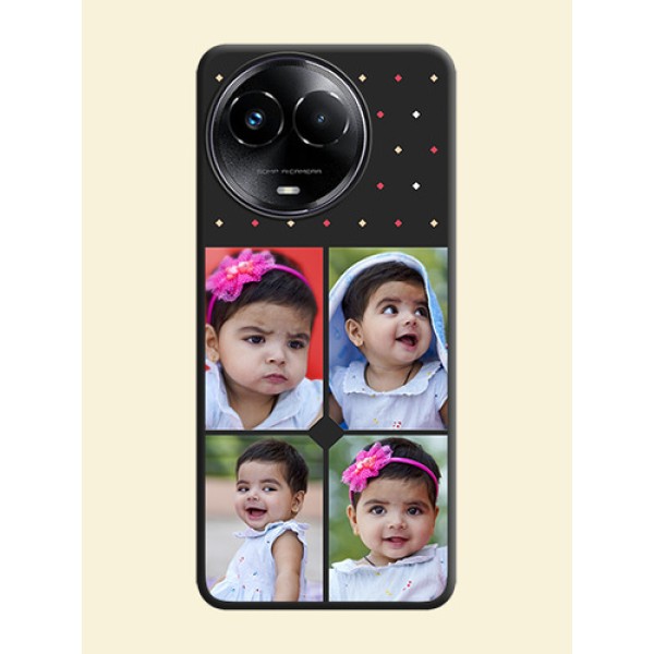 Multicolor Dotted Pattern with 4 Image Holder On Space Black Custom Soft Matte Mobile Back Cover - Realme 11X 5G Multicolor Dotted Pattern with 4 Image Holder On Space Black Custom Soft Matte Mobile Back Cover - Realme 11X 5G