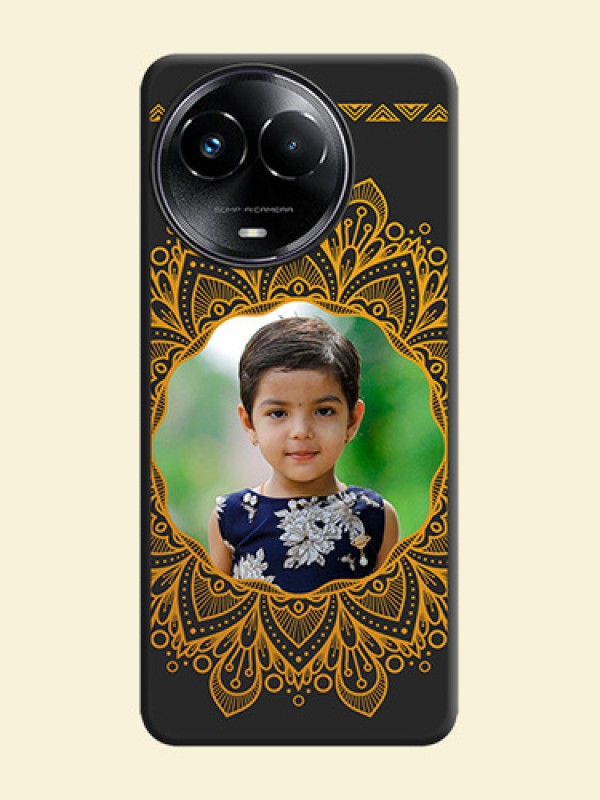 Round Image with Floral Design On Space Black Custom Soft Matte Mobile Back Cover - Realme 11X 5G