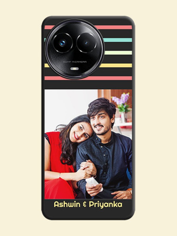 Color Stripes with Photo and Text on Photo  On Space Black Custom Soft Matte Mobile Back Cover - Realme 11X 5G