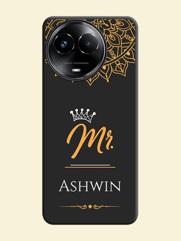Mr Name with Floral Design On Space Black Custom Soft Matte Mobile Back Cover - Realme 11X 5G
