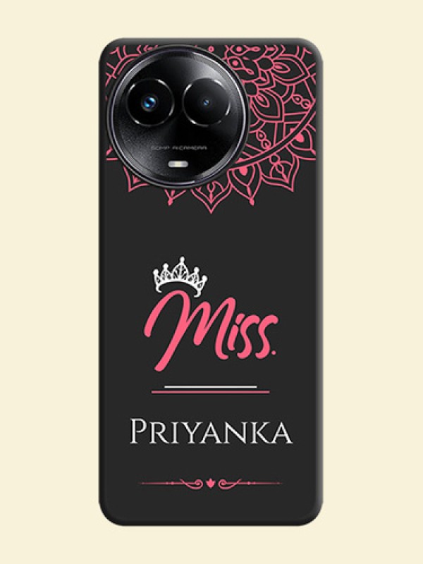 Mrs Name with Floral Design On Space Black Custom Soft Matte Mobile Back Cover - Realme 11X 5G