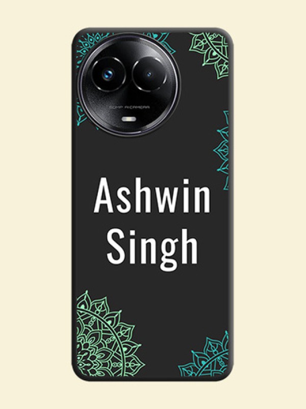 Your Name with Floral Design On Space Black Custom Soft Matte Mobile Back Cover - Realme 11X 5G