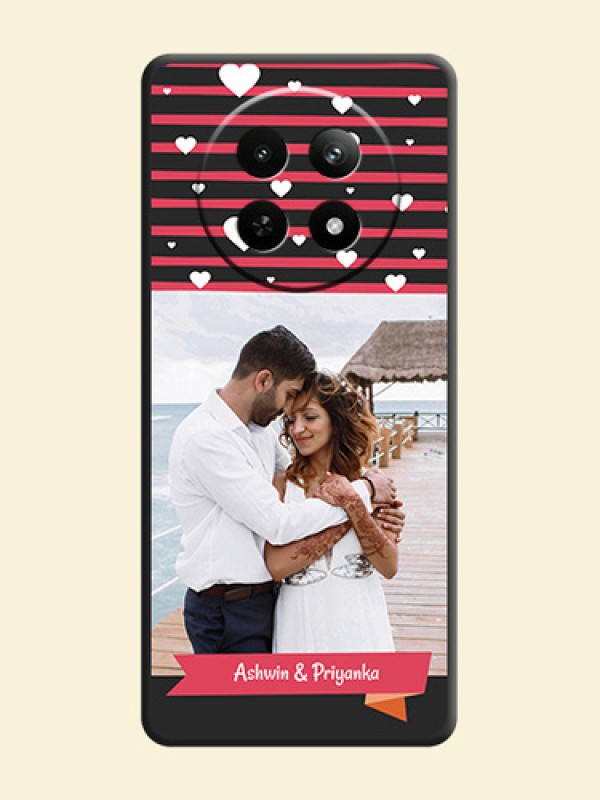 White Color Love Symbols with Pink Lines Pattern on Space Black Custom Soft Matte Phone Cases - Realme 12 5G