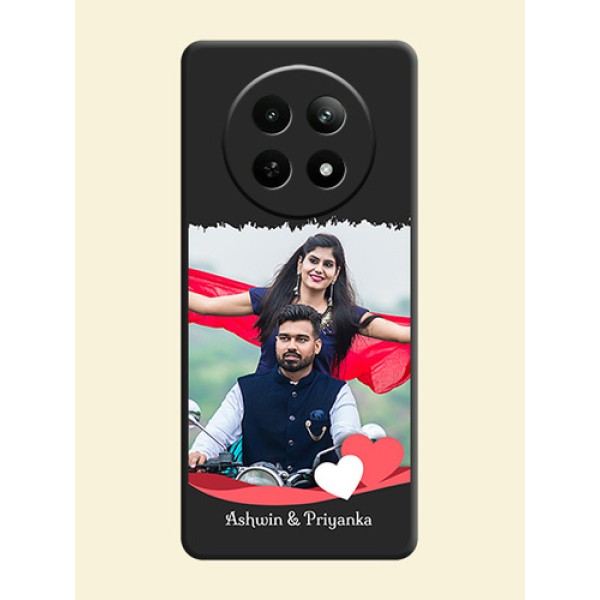 Pink Color Love Shaped Ribbon Design with Text on Space Black Custom Soft Matte Phone Back Cover - Realme 12 5G Pink Color Love Shaped Ribbon Design with Text on Space Black Custom Soft Matte Phone Back Cover - Realme 12 5G
