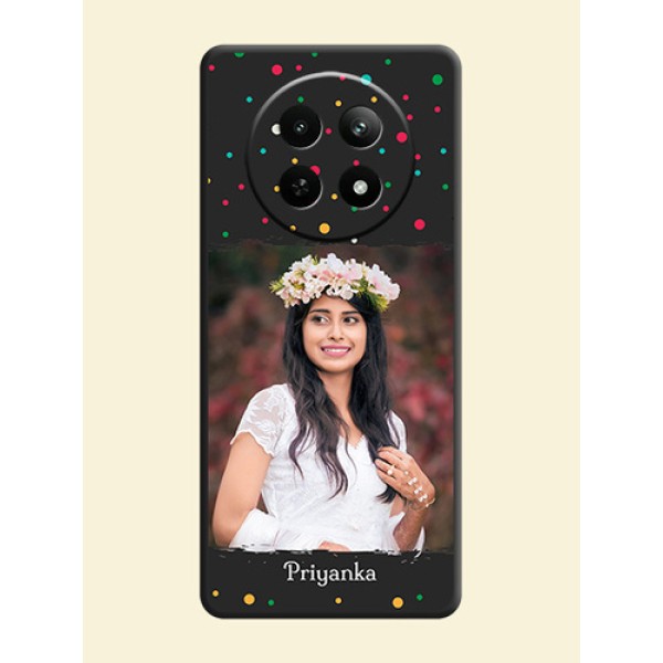 Multicolor Dotted Pattern with Text on Space Black Custom Soft Matte Phone Back Cover - Realme 12 5G Multicolor Dotted Pattern with Text on Space Black Custom Soft Matte Phone Back Cover - Realme 12 5G