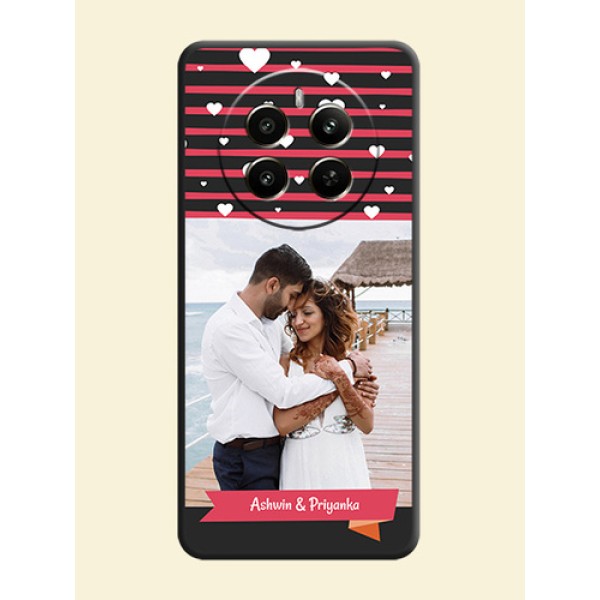 White Color Love Symbols with Pink Lines Pattern on Space Black Custom Soft Matte Phone Cases - Realme 12 Plus 5G