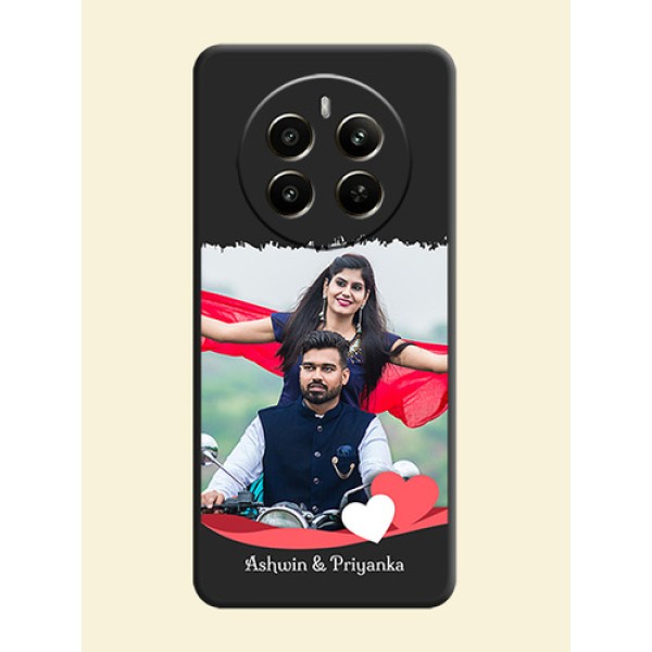 Pink Color Love Shaped Ribbon Design with Text on Space Black Custom Soft Matte Phone Back Cover - Realme 12 Plus 5G Pink Color Love Shaped Ribbon Design with Text on Space Black Custom Soft Matte Phone Back Cover - Realme 12 Plus 5G