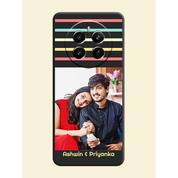 Color Stripes with Photo and Text - Photo on Space Black Soft Matte Mobile Case - Realme 12 Plus 5G Color Stripes with Photo and Text - Photo on Space Black Soft Matte Mobile Case - Realme 12 Plus 5G